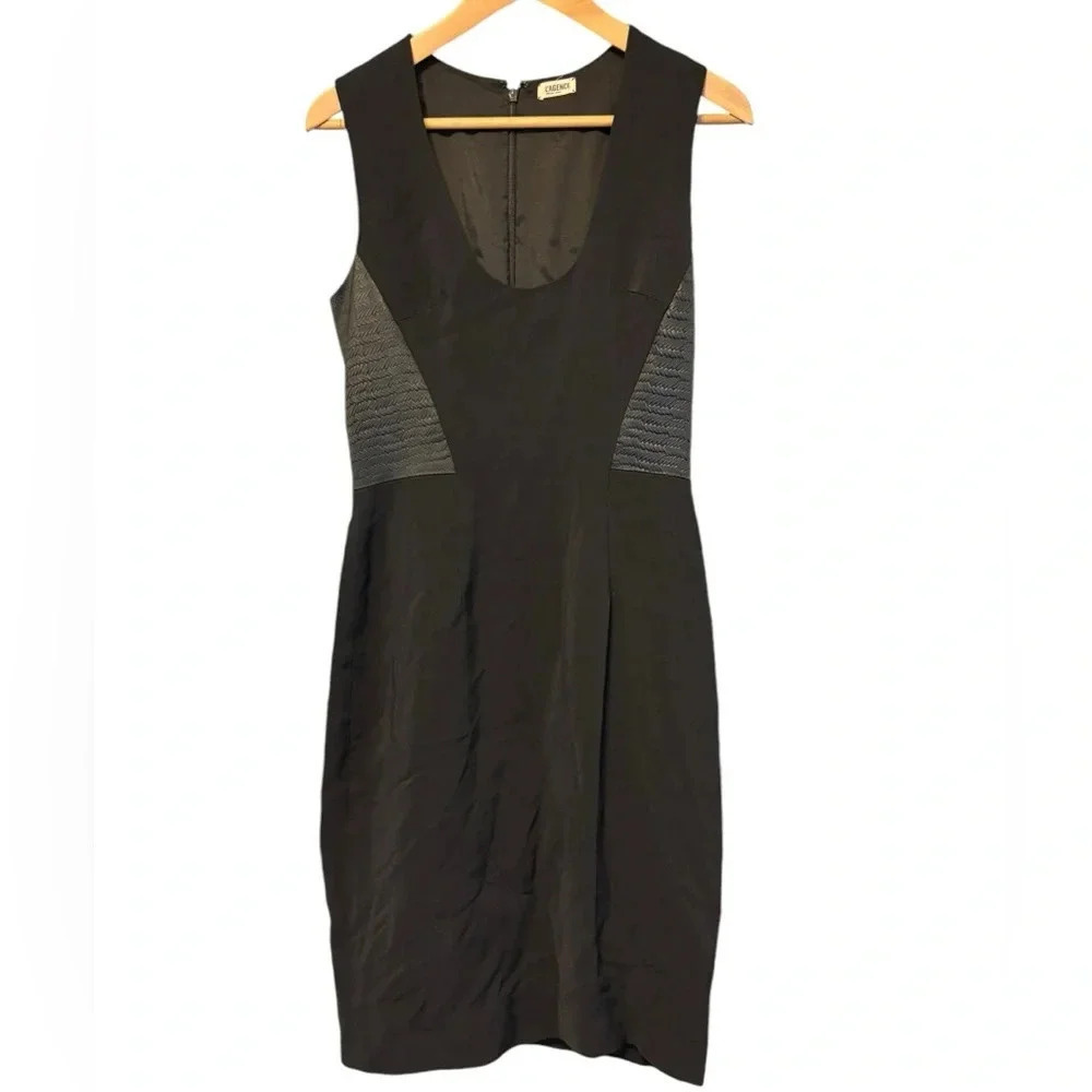 L'AGENCE Faux Braided Leather Black Knee Length Dress Crew Neck Size 6